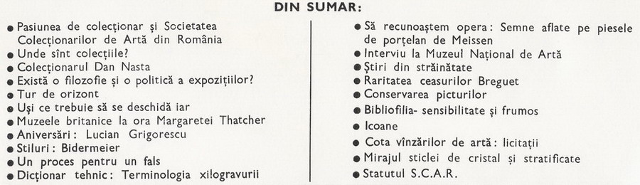 Sumar Revista ProArte nr. 1-1990